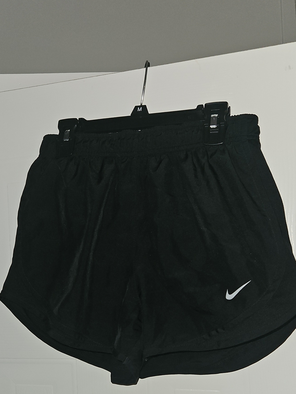 Nike Women's Black Athletic Shorts with White Swoosh